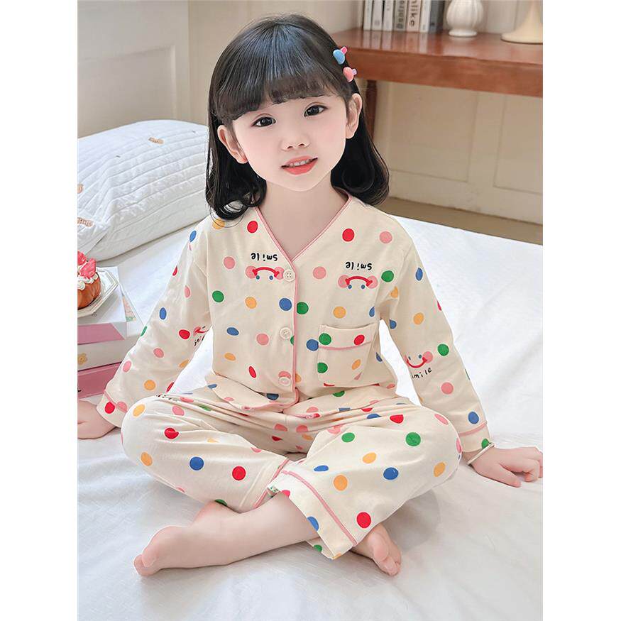 英国Vseniot女童春秋款全棉睡衣套装女宝宝长袖纯棉开衫儿童春季