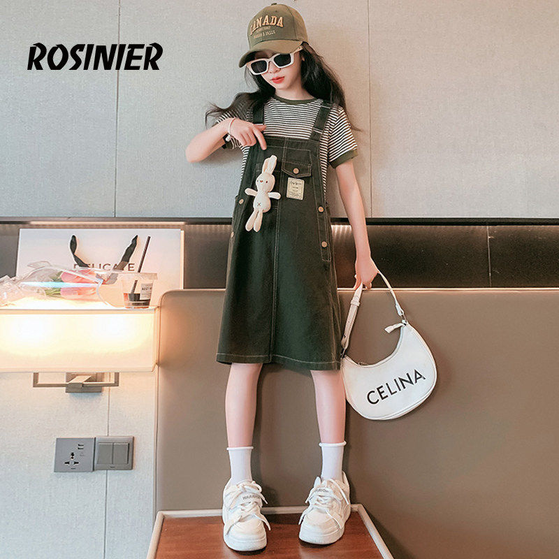 韩国ROSINIER女童夏装连衣裙2025新款洋气儿童夏季女孩背带裙套装