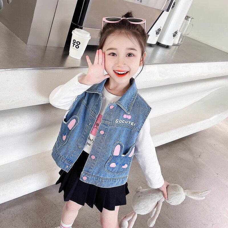 英国DHWA女童牛仔马甲外套洋气秋季外套宝宝时髦外穿背心秋装