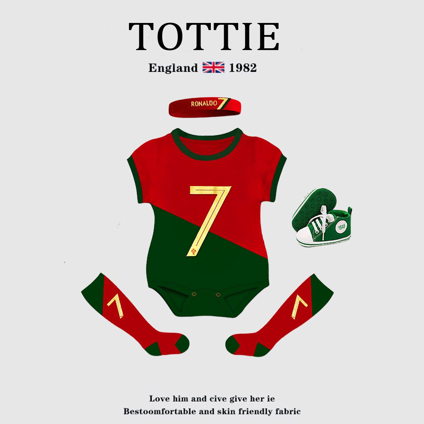 英国TOTTIE婴儿夏季纯棉足球服百天宴拍照衣服男女宝宝篮球服哈衣