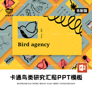 卡通动物鸟研究学术汇报PPT色彩简约活泼线条幻灯片运营会议总结