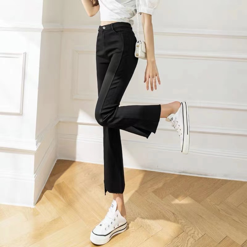 20117加肥加大100-200斤显瘦开叉不规则微喇叭裤