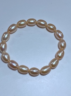 8-9天然粉色米形无核淡水珍珠弹力绳手链橘色橙色松紧款手串女款