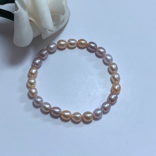 天然米形淡水无核珍珠弹力绳手链