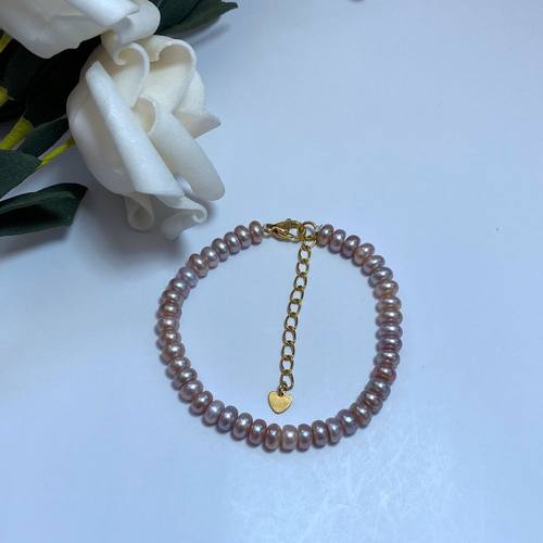 天然糖果色扁圆无核淡水珍珠手链