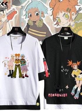 Peach Riot叛桃乐队朋克周边吉他T恤男女假两件短袖纯棉休闲宽松