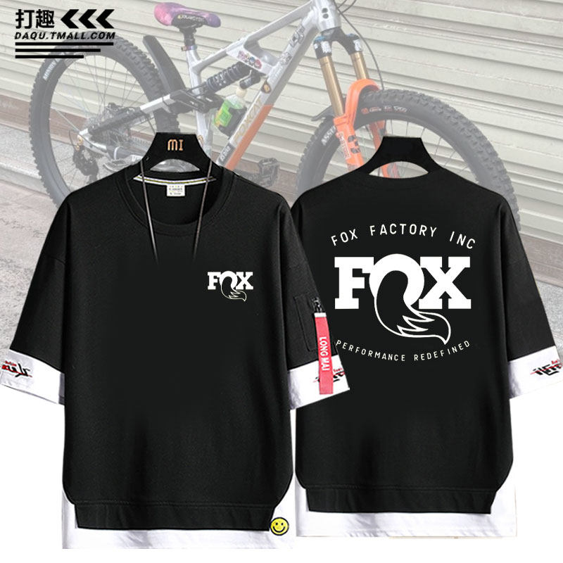 Fox Racing前叉队版越野山地自行车logo拼接纯棉短袖T恤男女休闲