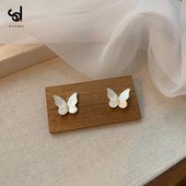 天然母贝蝴蝶耳钉女银针轻奢小众设计高级感圆脸耳环2025新款 爆款