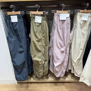 寬腿褲 防曬降落傘工裝 U女裝 機(jī)能褲 464888 寬松休閑長褲 日單