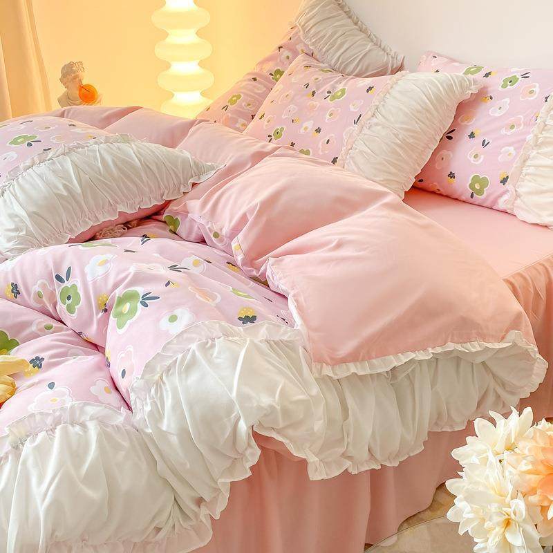 2024新款韩版亲肤水洗棉黛妃系列公主风四件套 1.5床单四件套-被