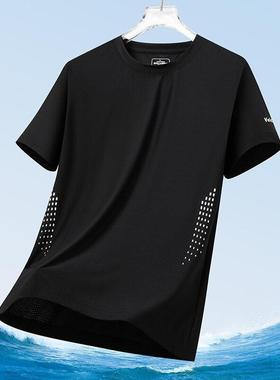 冰丝运动风夏季速干站潮流新款短袖白色灰色黑色绿色蓝色