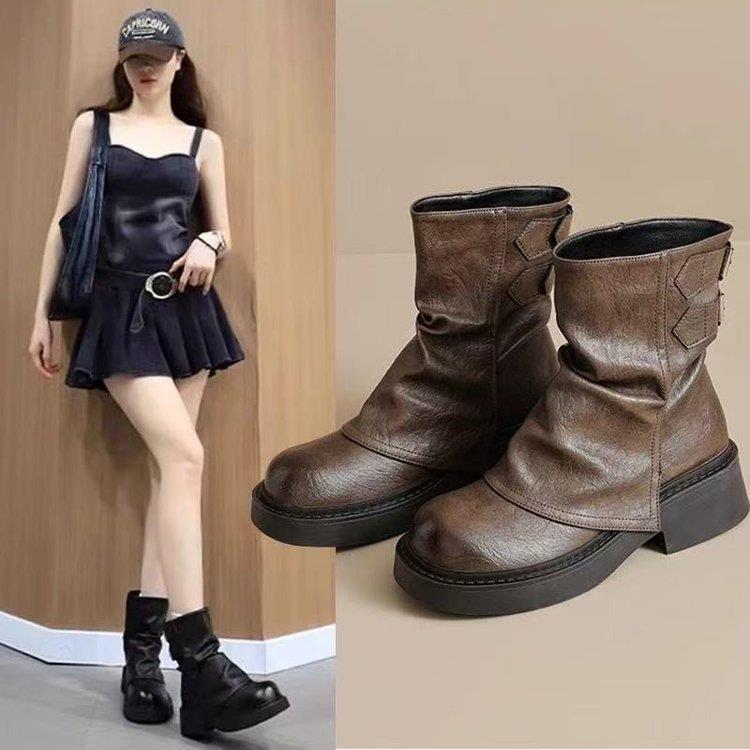 堆堆短靴马丁靴女2025新款秋冬季厚底法式短靴子英伦风西部靴爆款