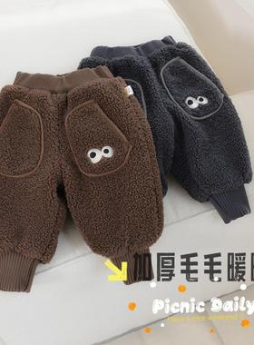 儿童冬季裤子婴幼儿韩版卡通大眼睛毛毛裤宝宝外穿大pp裤子55646