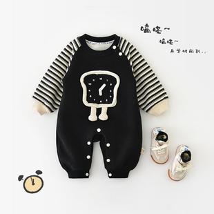 越己秋冬新款 加厚爬服宝宝洋气外出加绒连体衣55590 新生儿拼袖