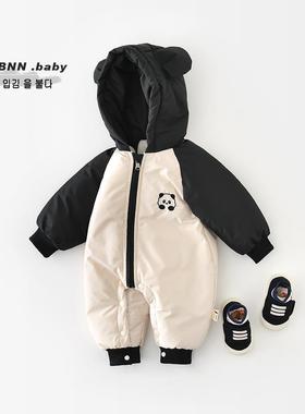 宝宝秋冬新款爬服2025冬装新生儿卡通大熊猫连帽连体衣可爱50006