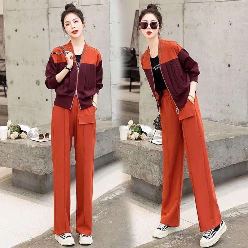 爆款炸街休闲时尚套装女士春秋撞色运动卫衣阔腿裤洋气女神两件套