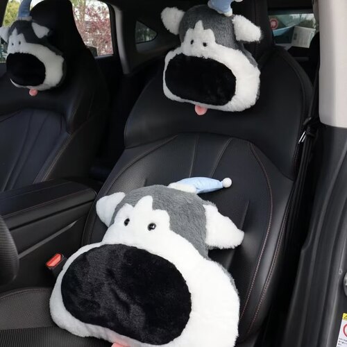 哈士奇汽车头枕车载卡通靠枕