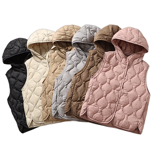 优款 轻薄连帽羽绒马甲女菱形格白鸭绒背心内搭百搭显瘦羽绒服冬季