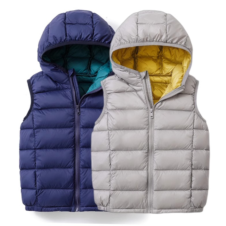 日本优衣轻薄儿童羽绒马甲连帽