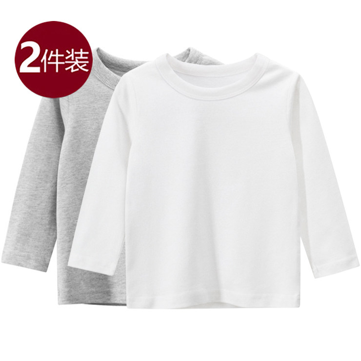 优系儿童长袖t恤宝宝纯棉白色打底衫春款童装男女童纯色上衣休闲