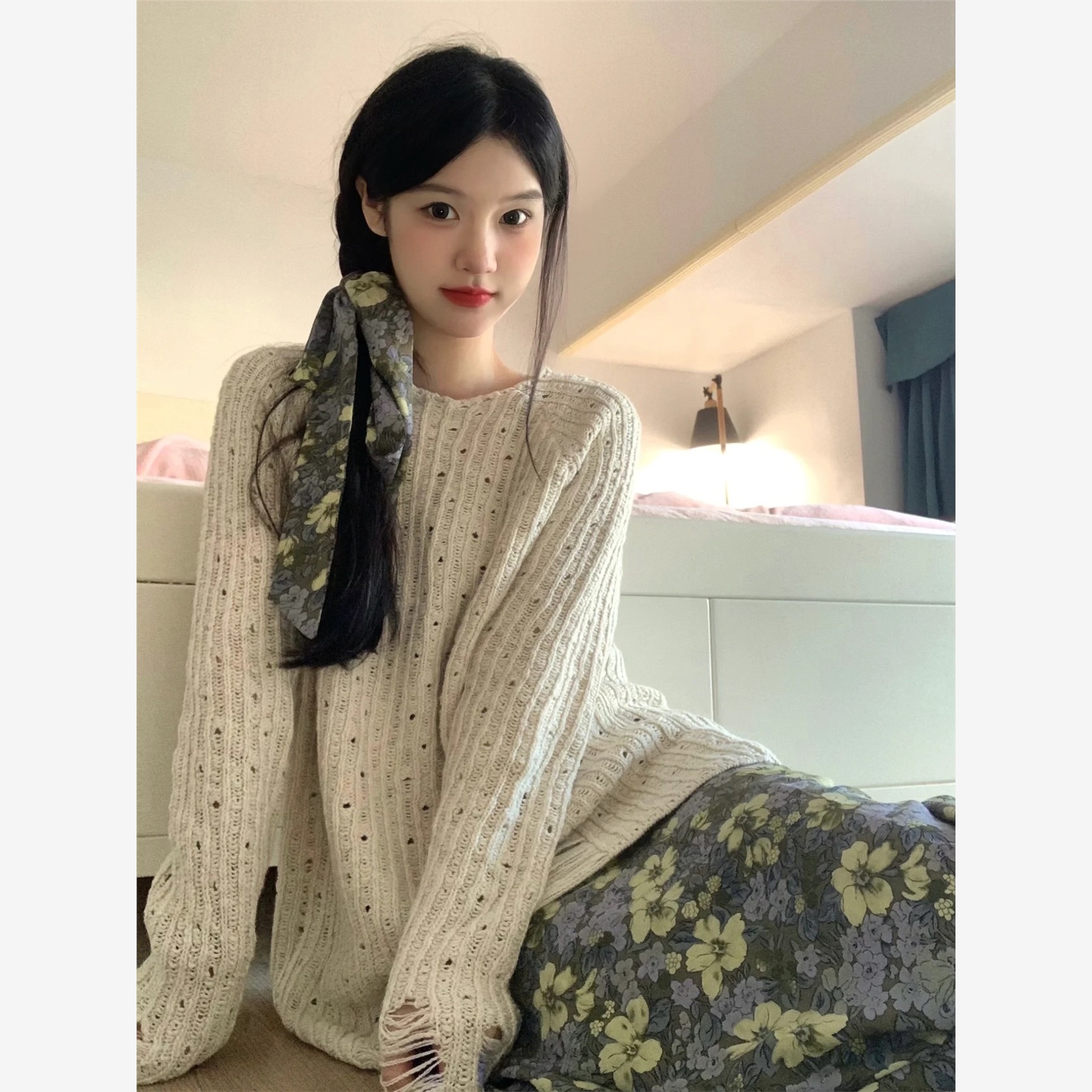 慵懒风镂空薄款毛衣女春秋季高级感针织衫上衣吊带连衣裙外搭罩衫
