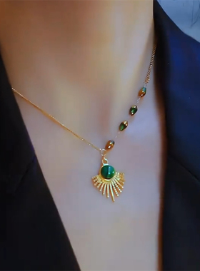钛钢不掉色孔雀尾项链女