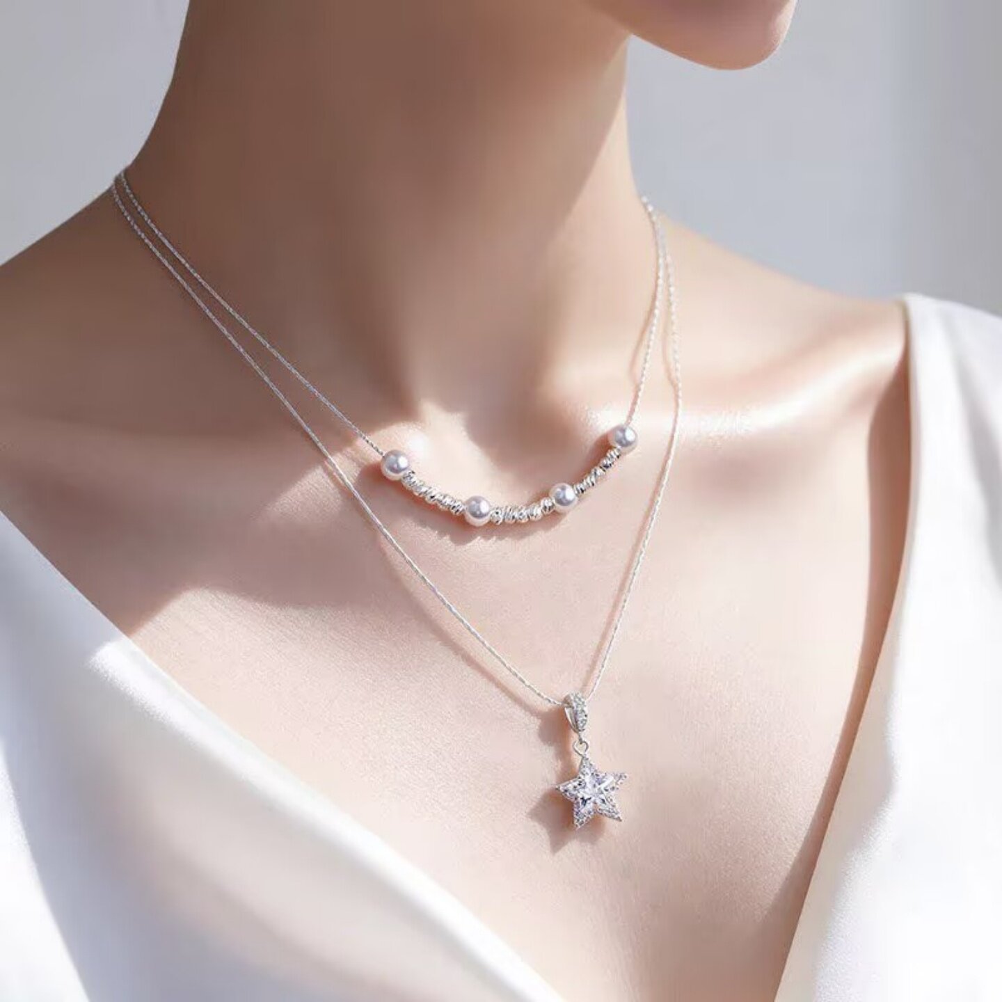 闪锆五角星珍珠叠戴项链女轻奢高级感长款颈链2026新款爆款锁骨链