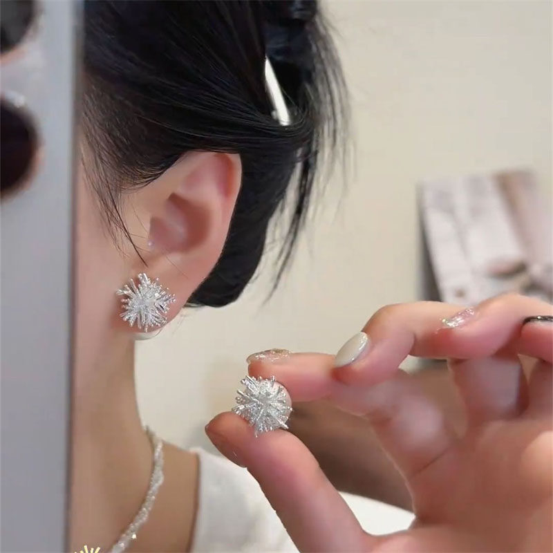 前后两戴款银色烟花珍珠耳环女