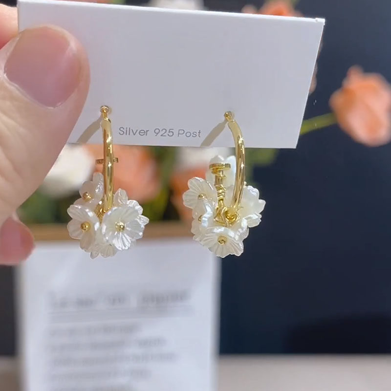 超仙甜美贝壳花耳环女花朵耳饰