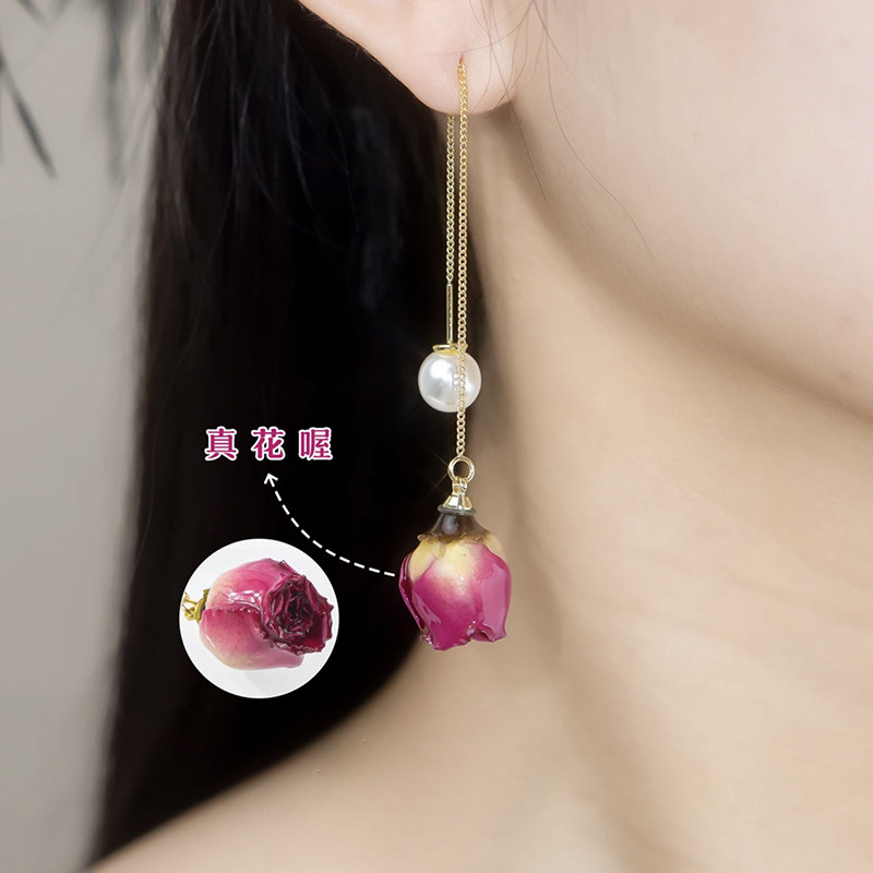 永恒玫瑰花朵耳环浪漫永生花耳线