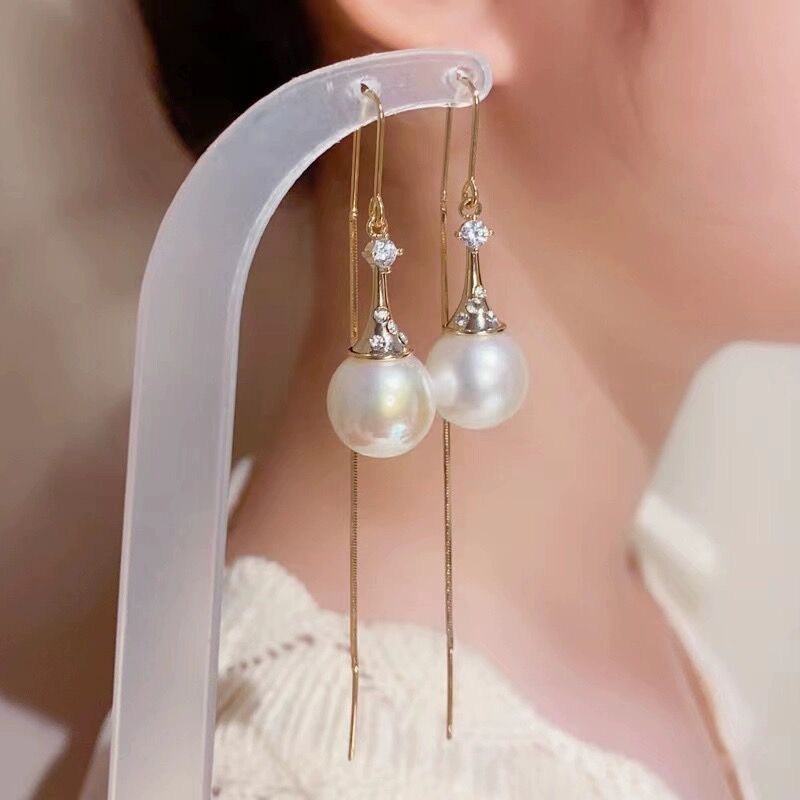 长款流苏防丢耳线女水滴珍珠耳环