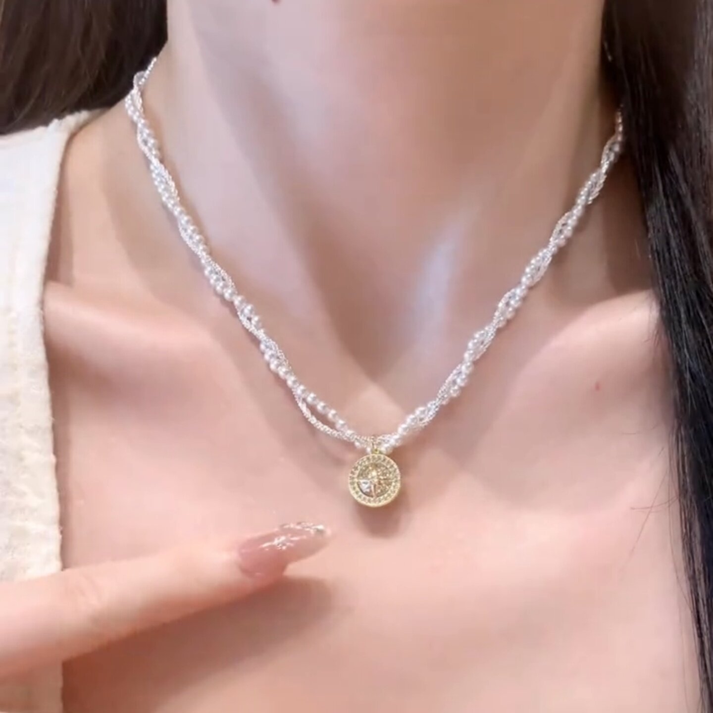 双层叠戴八宝罗盘珍珠八芒星项链