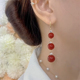 耳坠时尚 情定三生耳环女网红新款 红色珍珠长款 高级感轻奢精致耳饰