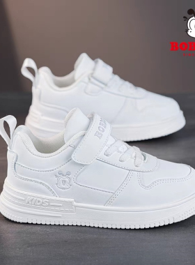 巴布豆小白鞋女童春秋板鞋中大童防滑软底儿童白色鞋男孩运动网鞋