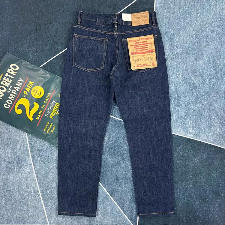 赤耳原色牛仔裤男美式复古深蓝色长裤修身潮流秋季新款小直筒原色