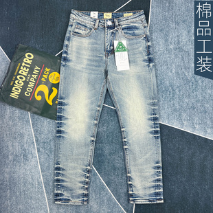 小直筒做旧水洗百搭长裤 美式 男春季 牛仔裤 潮 复古修身
