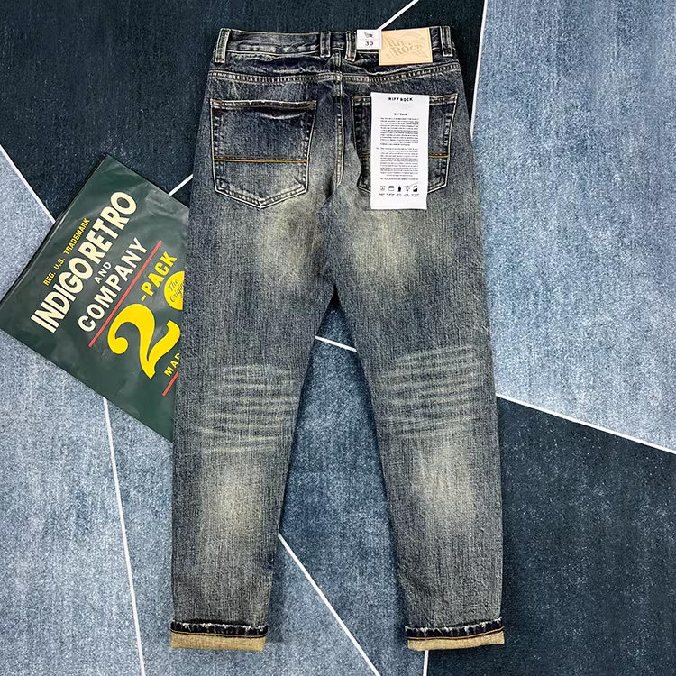 高端重磅赤耳纯棉美式做旧牛仔裤男秋季潮牌休闲厚款小直筒长裤子