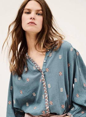 ba&sh美国代购莫兰迪法式优雅刺绣棉衬衫上衣1E25DUHA(现货）