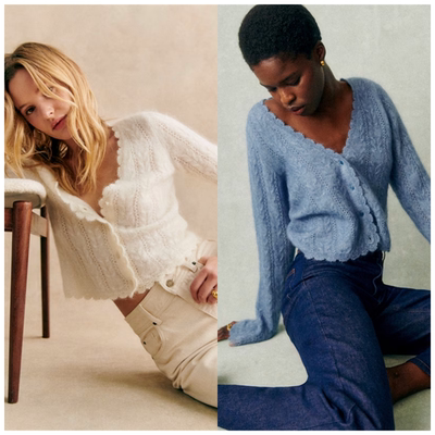 V领蕾丝花边镂空针织开衫