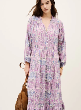 ba&sh美国代购 民族风碎花印花荷叶边V领连衣裙长裙1E25PIDO