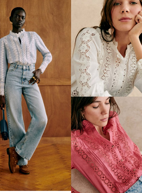 国内现货 sezane Rym法式镂空钩花刺绣花边长袖衬衫S232SHI006E