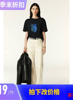 ba&sh 2024年新款100% 棉短袖T恤  emine 涂鸦风格上衣女bash