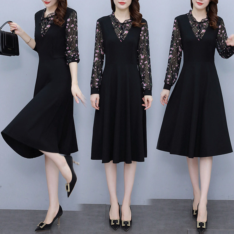 【现货】春秋装碎花雪纺拼接连衣裙2025新款女装气质中长裙子潮