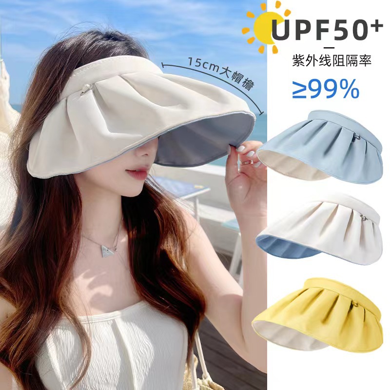 防晒遮阳帽女夏季新款空顶发箍太阳帽高品质折叠同款贝壳帽沙滩帽