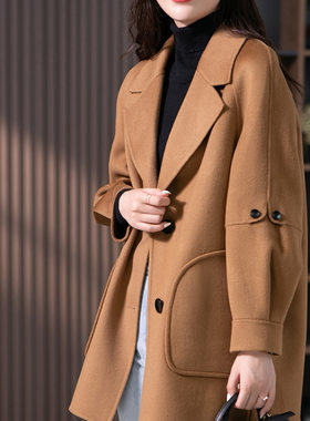 新款 2023秋冬季韩版通勤时尚宽松显瘦中长款茧型毛呢大衣外套女