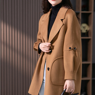 新款 2023秋冬季韩版通勤时尚宽松显瘦中长款茧型毛呢大衣外套女