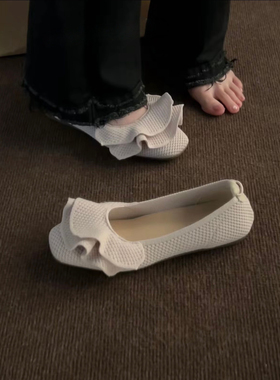 2025春秋新款法式方头平底单鞋女蝴蝶结芭蕾舞鞋女内增高玛丽珍鞋