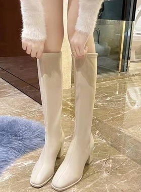 小个子长靴女不过膝2025年新款冬季爆款靴子米白色长筒显瘦瘦瘦靴