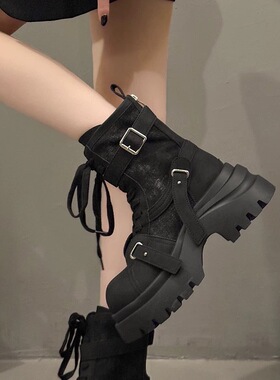 2026春季新款厚底小个子增高马丁靴女英伦风短筒机车靴帅酷炸街靴