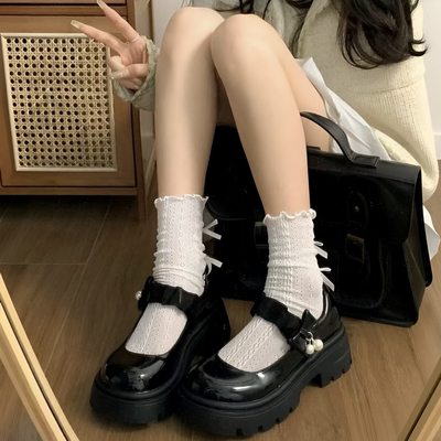 法式玛丽珍珍珠小皮鞋女厚底2024夏季新款增高jk圆头甜美裙子单鞋